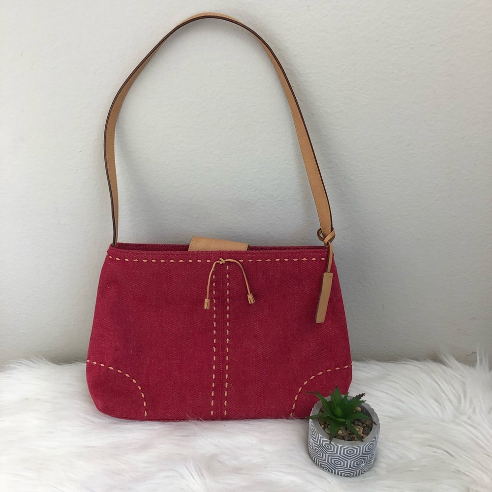 Ralph Lauren Purse Red and Tan bow Handbag.